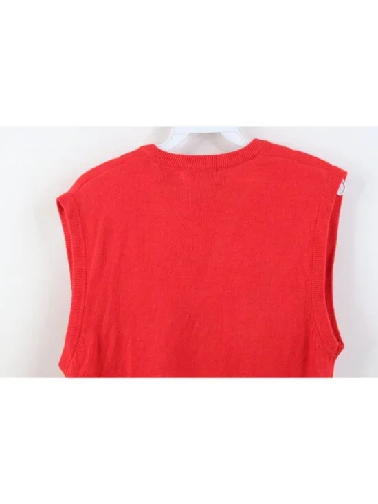Deadstock Vintage 70s Womens Medium Blank Soft Knit V-Neck Sweater Vest Red - Picture 10 of 11